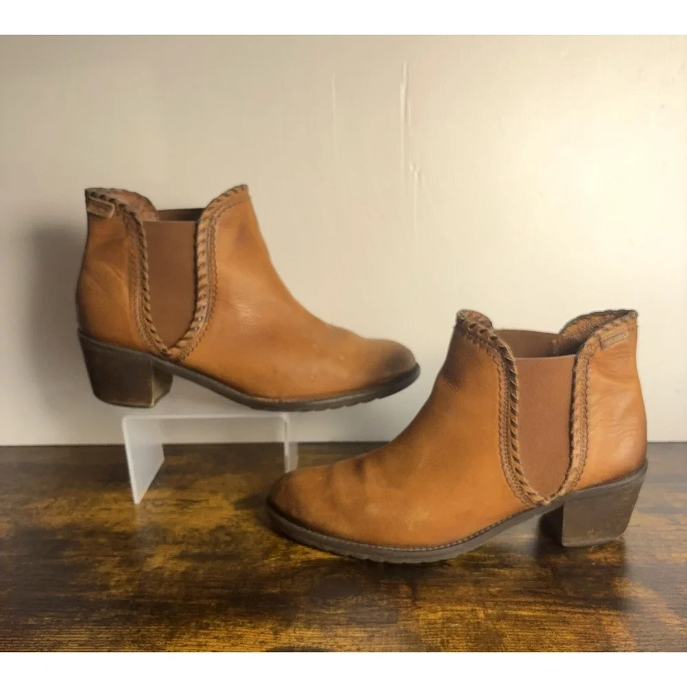 Pikolinos Leather Ankle Boots Womens 9-9.5‎ Brandy Handstitch Trim